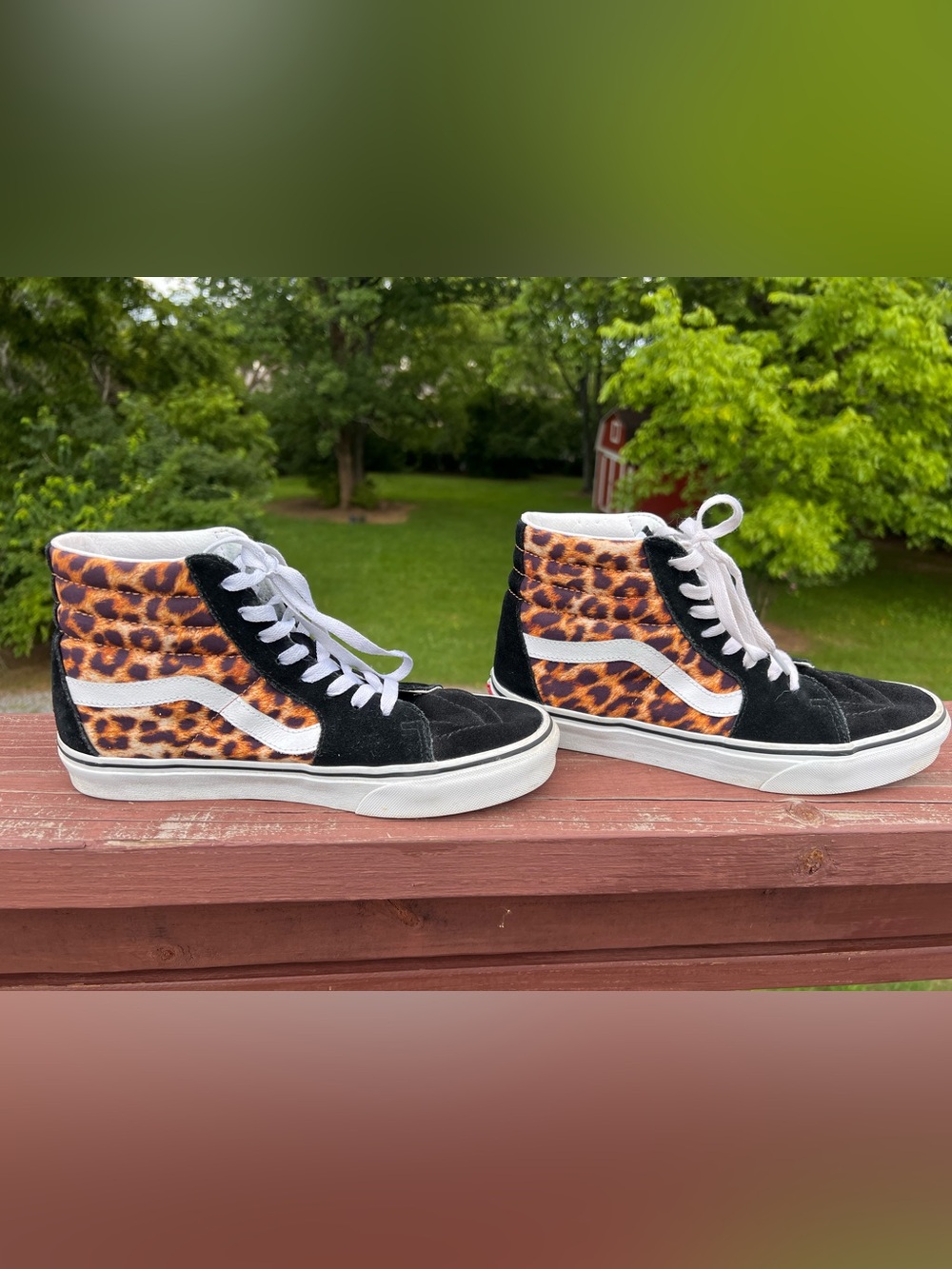 Vans SK8 High-Top Suede Black & Leopard Print, Men’s 7.5 / Womens 9.0